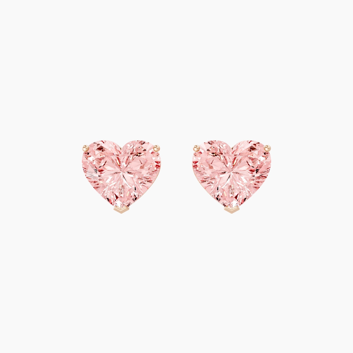 18k Rose Gold 3ct Heart Pink Lab Diamond Stud Earrings