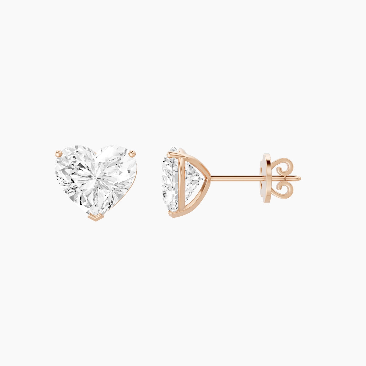 18k Rose Gold 3ct Heart White Lab Diamond Stud Earrings