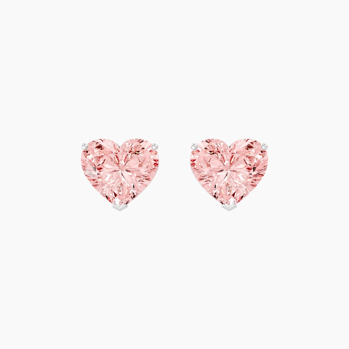 18k White Gold 3ct Heart Pink Lab Diamond Stud Earrings