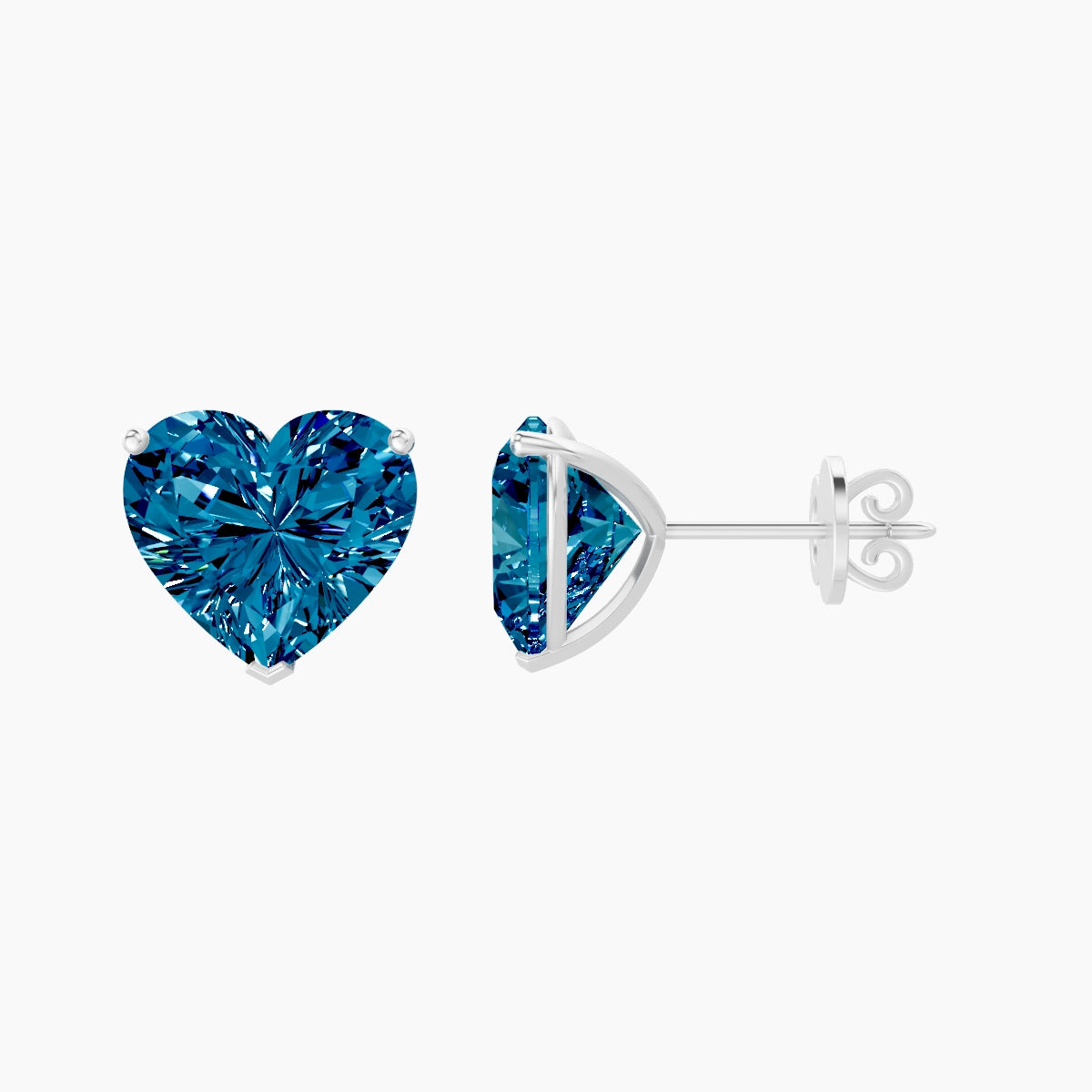 18k White Gold 5ct Heart Blue Lab Diamond Stud Earrings