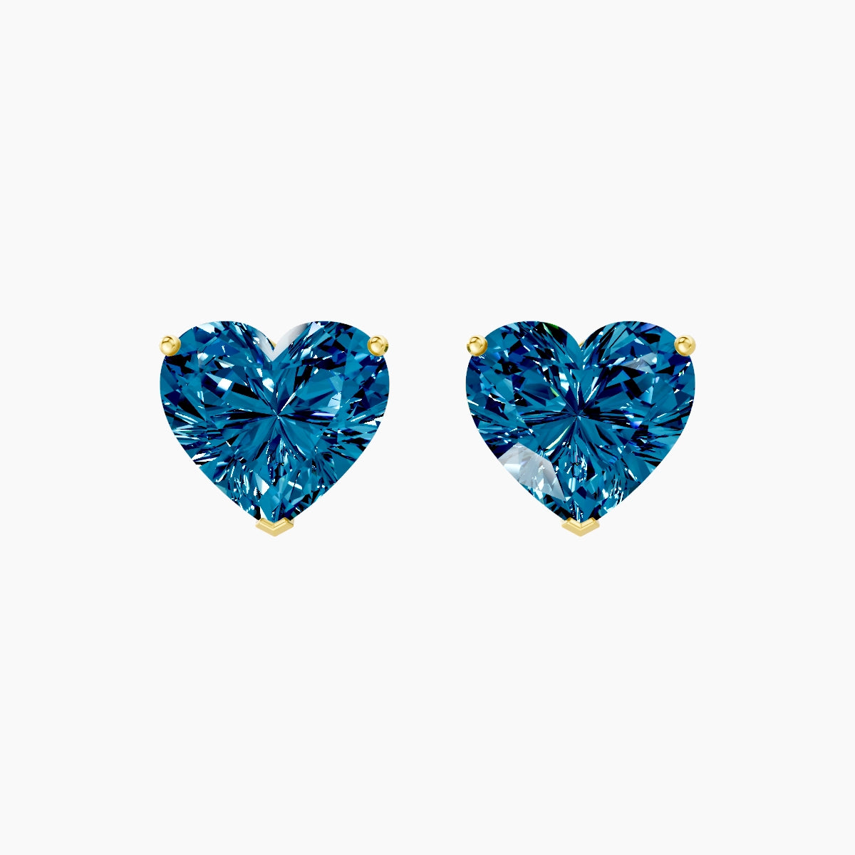 18k Yellow Gold 5ct Heart Blue Lab Diamond Stud Earrings