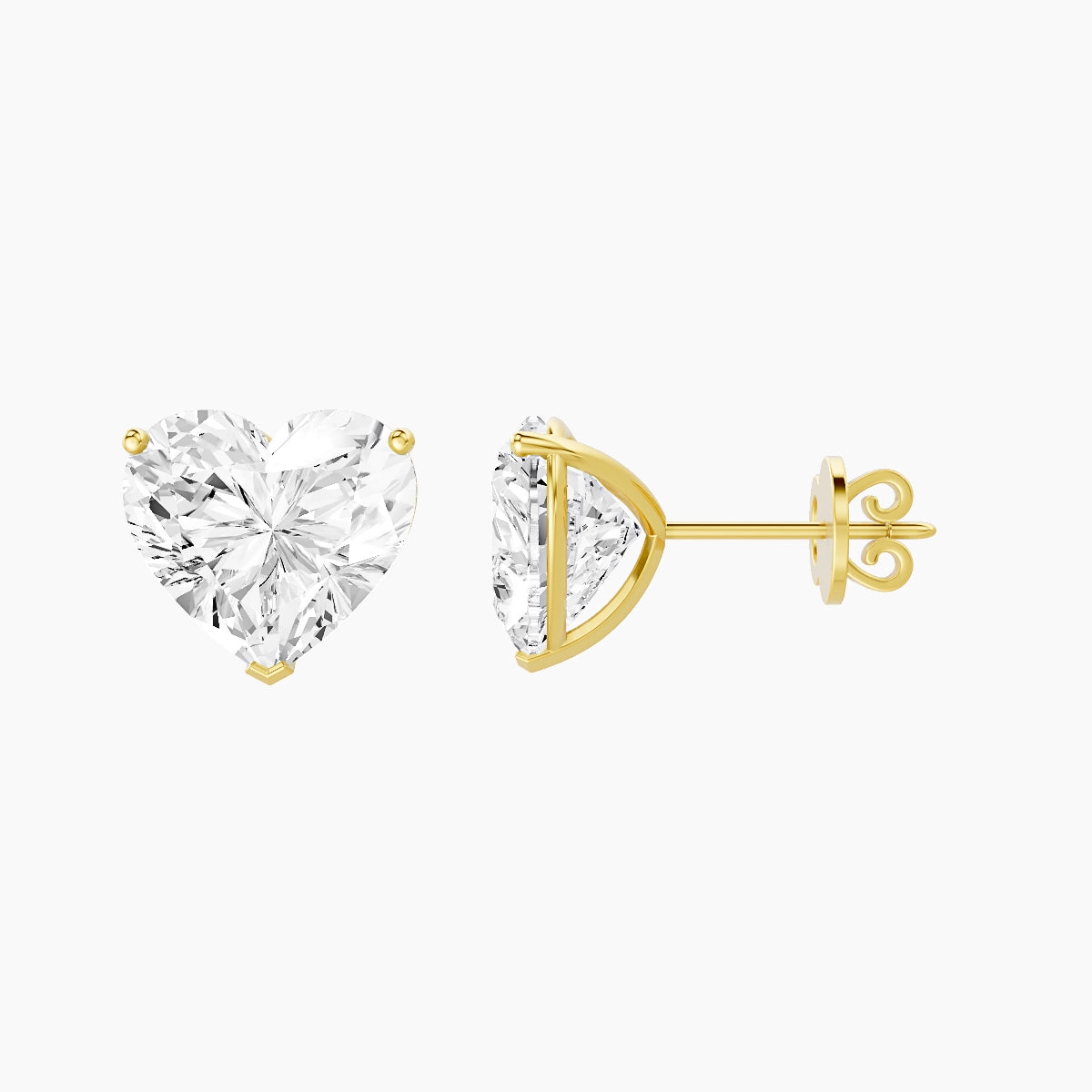 18k Yellow Gold 5ct Heart White Lab Diamond Stud Earrings