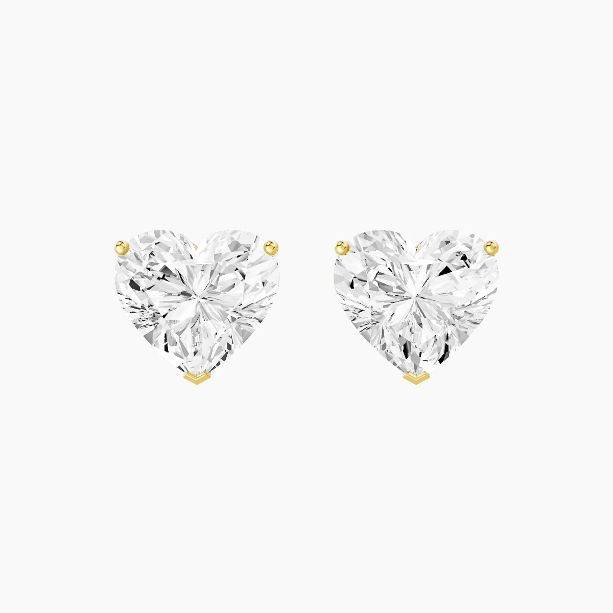 18k Yellow Gold 5ct Heart White Lab Diamond Stud Earrings