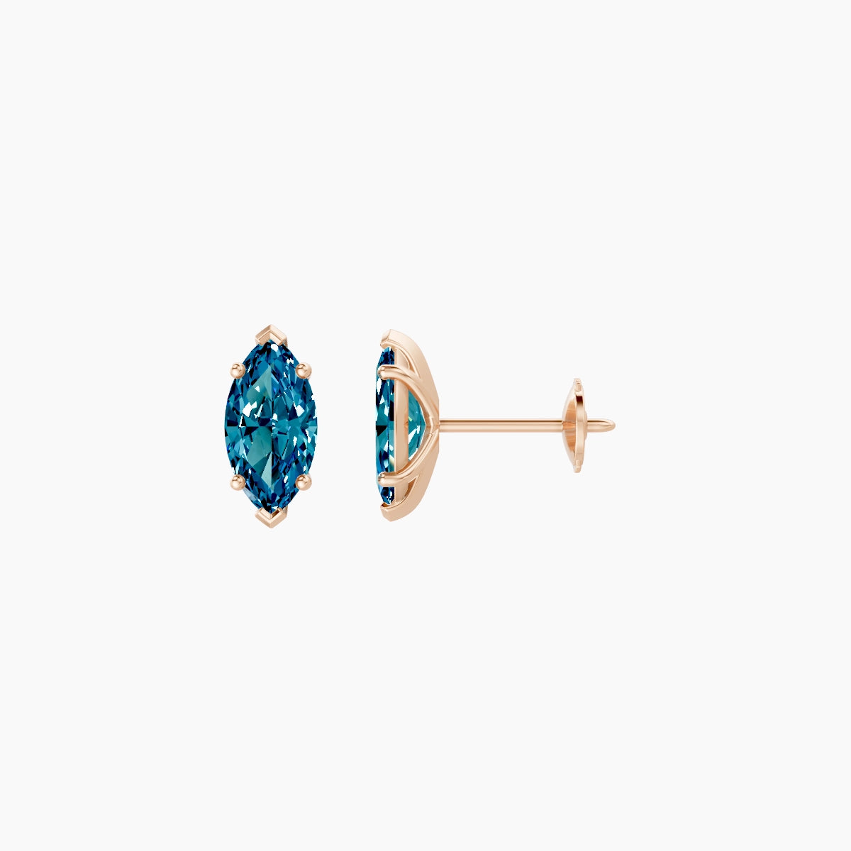 18k Rose Gold 1ct Marquise Blue Lab Diamond Stud Earrings