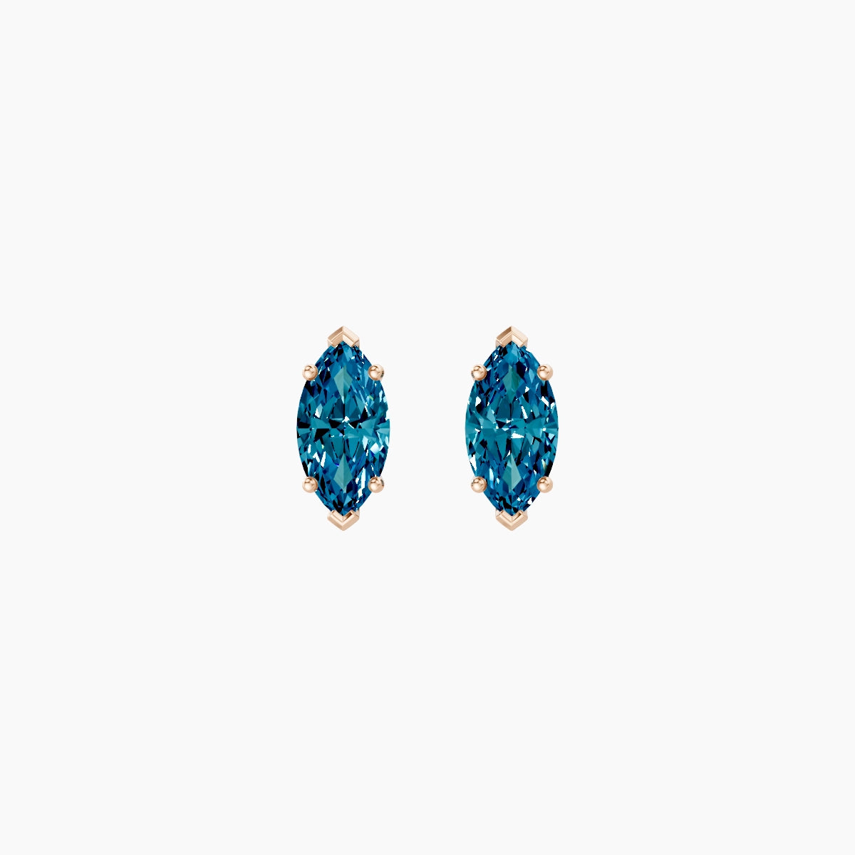 18k Rose Gold 1ct Marquise Blue Lab Diamond Stud Earrings