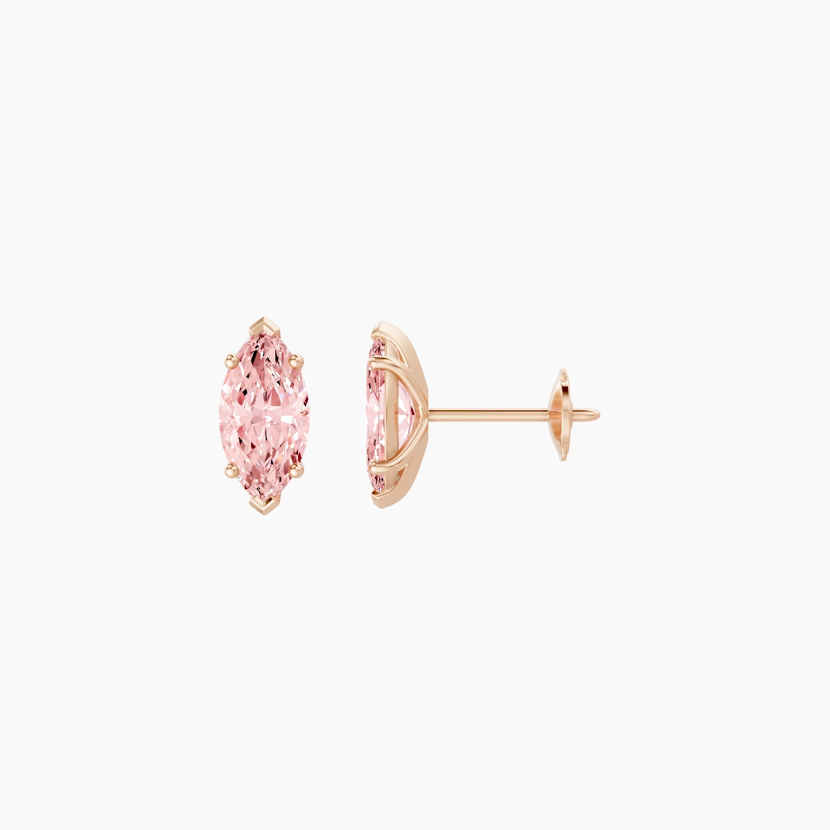 18k Rose Gold 1ct Marquise Pink Lab Diamond Stud Earrings