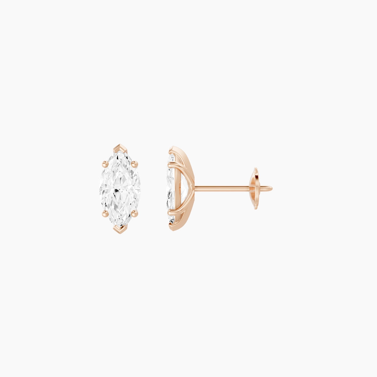 18k Rose Gold 1ct Marquise White Lab Diamond Stud Earrings