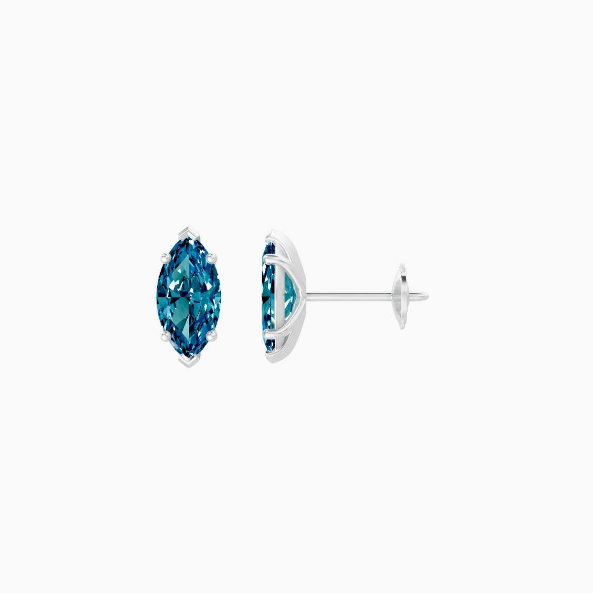 18k White Gold 1ct Marquise Blue Lab Diamond Stud Earrings
