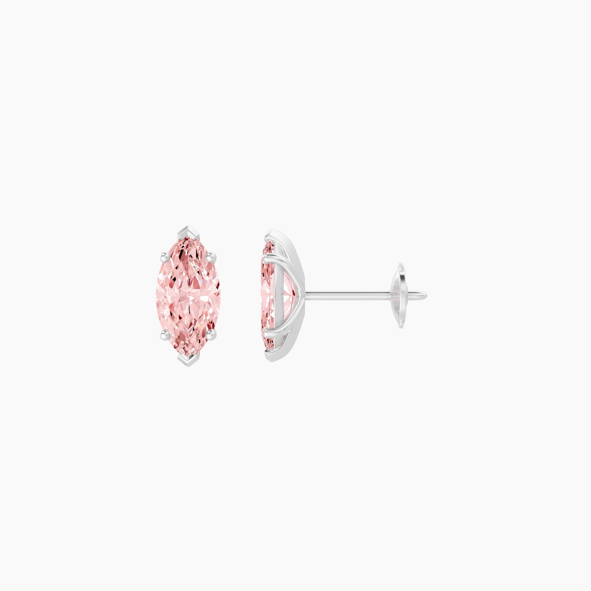 18k White Gold 1ct Marquise Pink Lab Diamond Stud Earrings