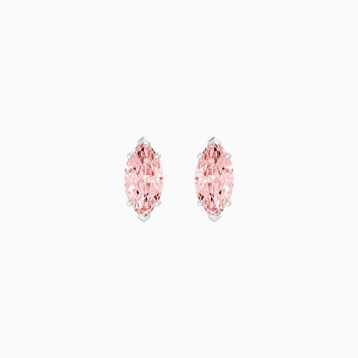 18k White Gold 1ct Marquise Pink Lab Diamond Stud Earrings
