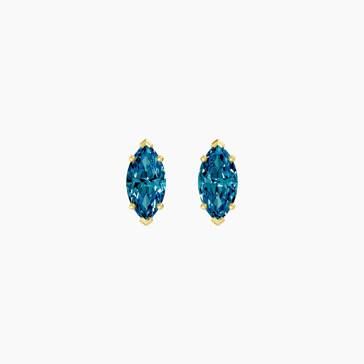 18k Yellow Gold 1ct Marquise Blue Lab Diamond Stud Earrings