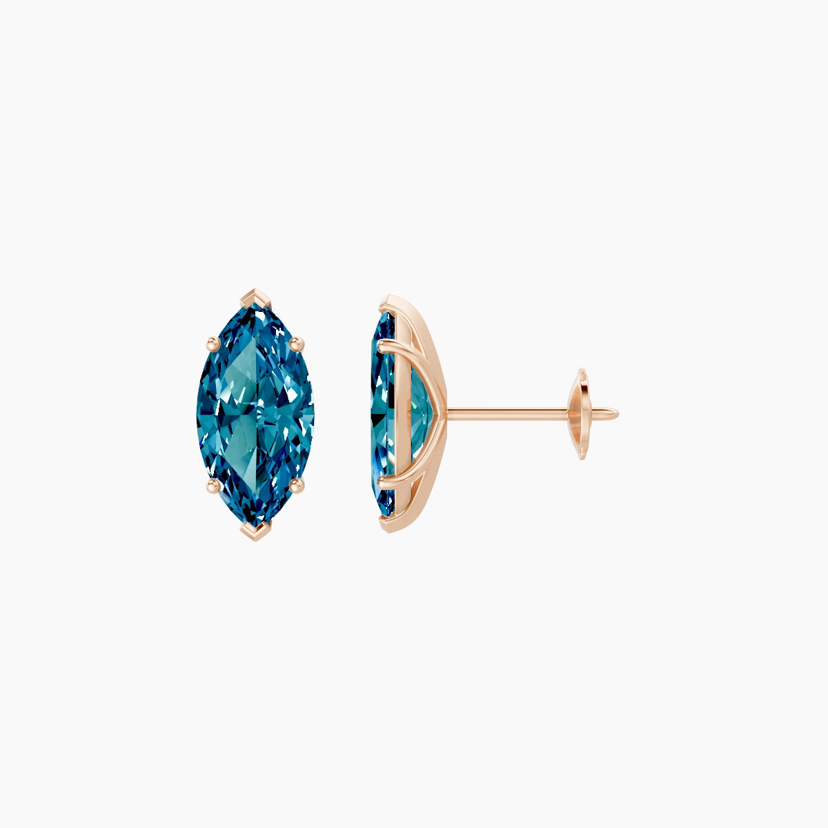 18k Rose Gold 2ct Marquise Blue Lab Diamond Stud Earrings