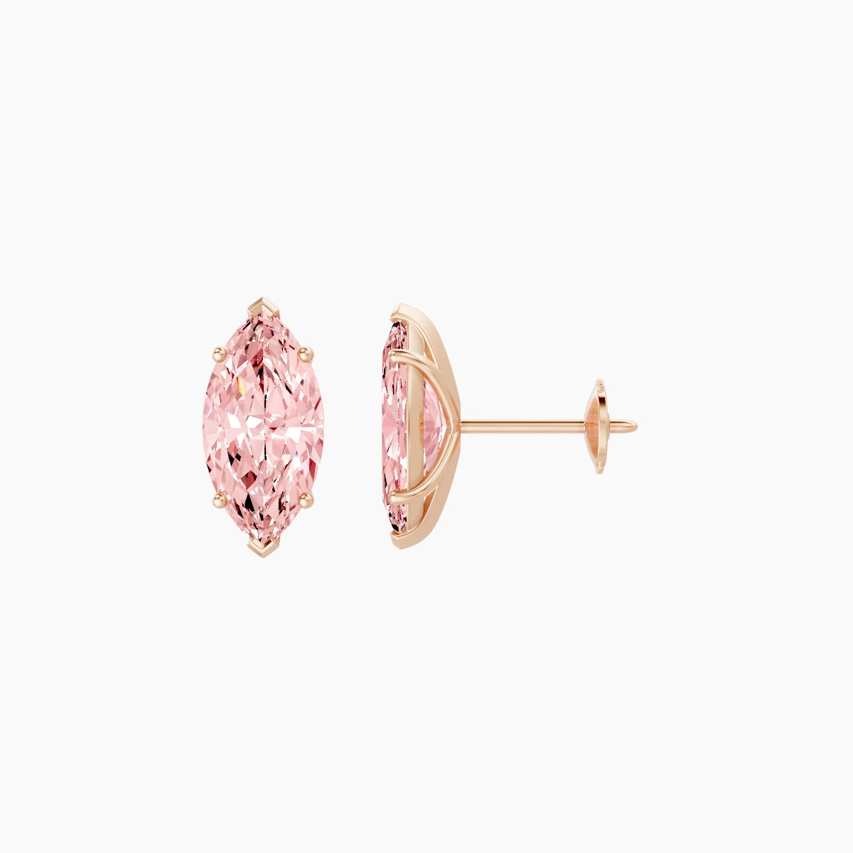 18k Rose Gold 2ct Marquise Pink Lab Diamond Stud Earrings