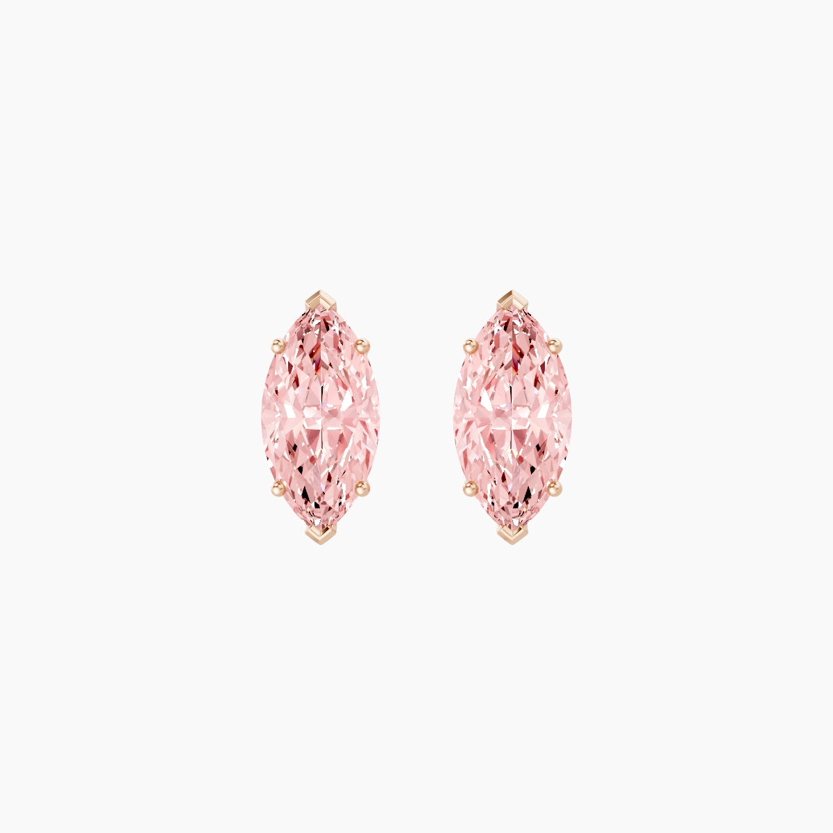 18k Rose Gold 2ct Marquise Pink Lab Diamond Stud Earrings