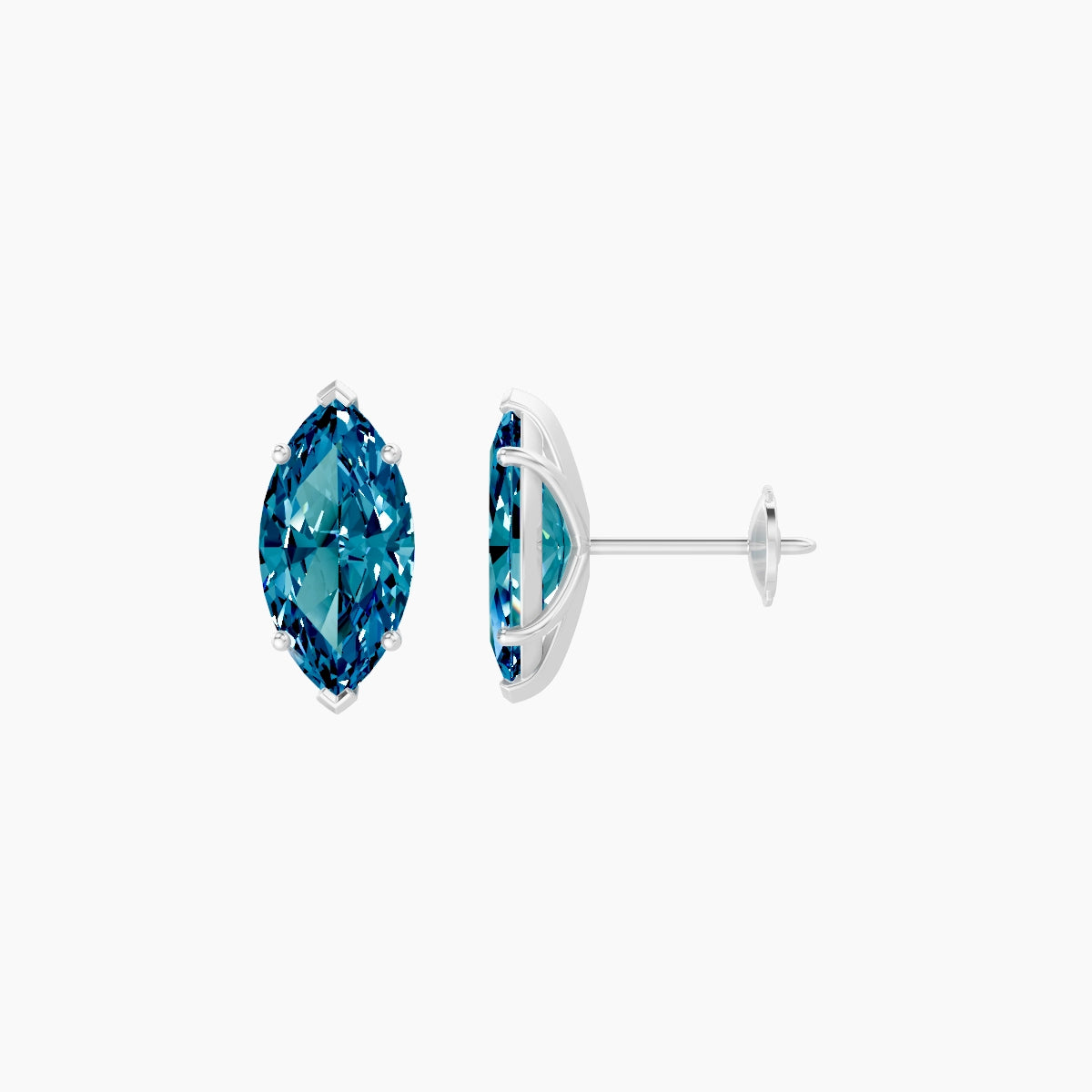 18k White Gold 2ct Marquise Blue Lab Diamond Stud Earrings