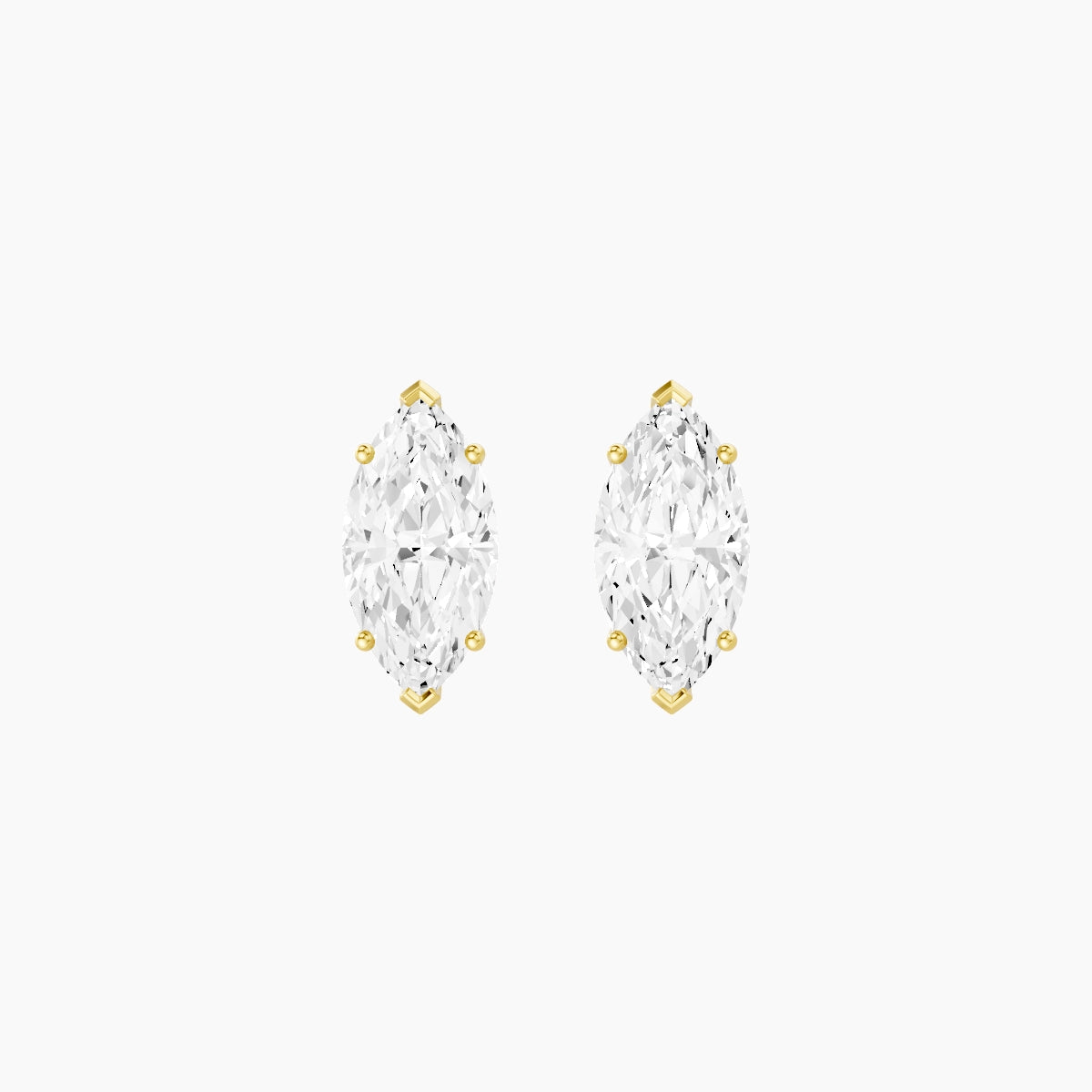 18k Yellow Gold 2ct Marquise White Lab Diamond Stud Earrings