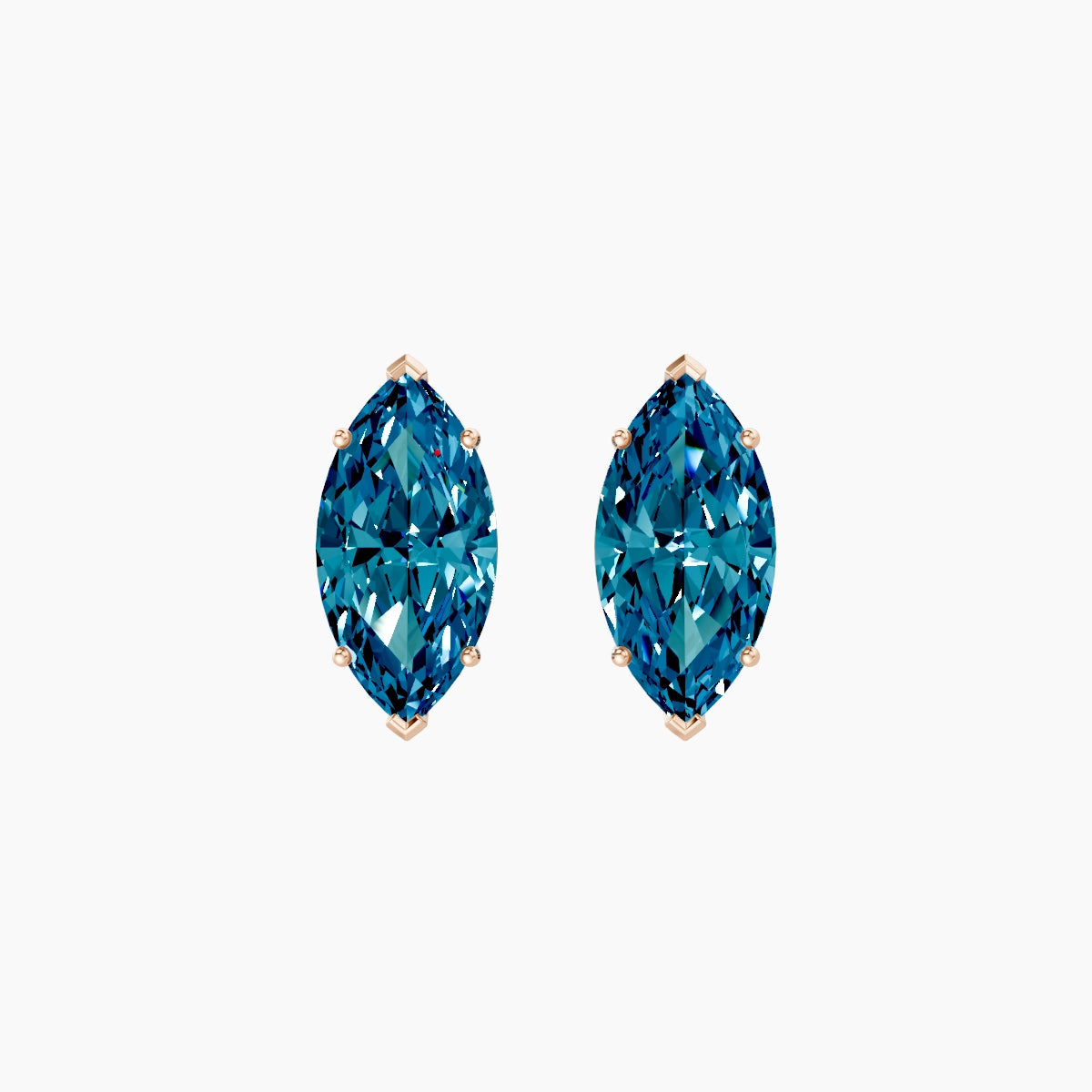 18k Rose Gold 3ct Marquise Blue Lab Diamond Stud Earrings
