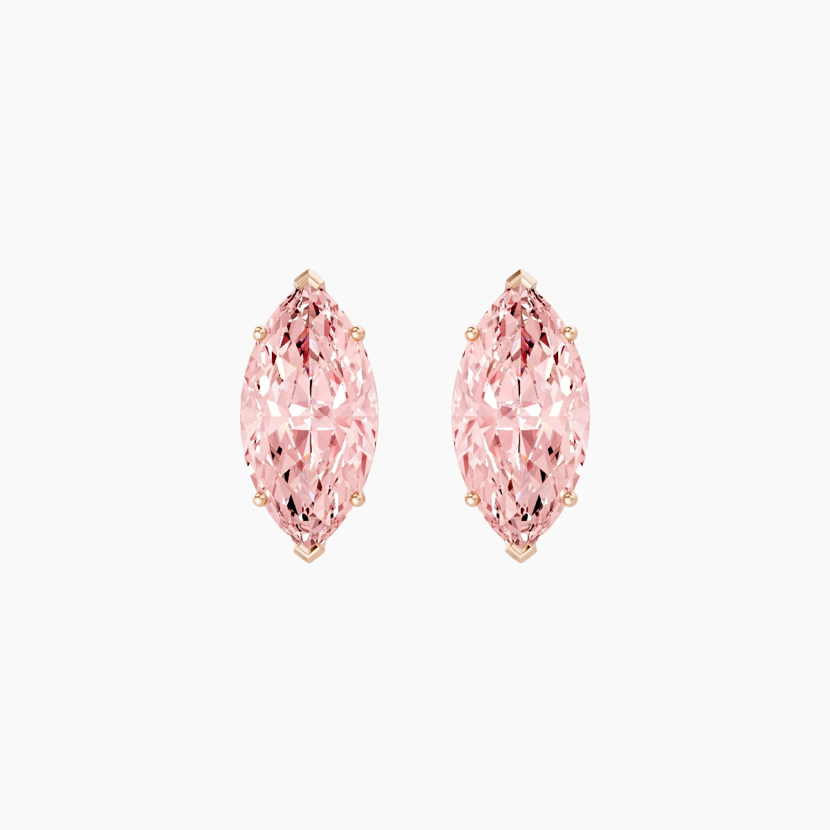 18k Rose Gold 3ct Marquise Pink Lab Diamond Stud Earrings