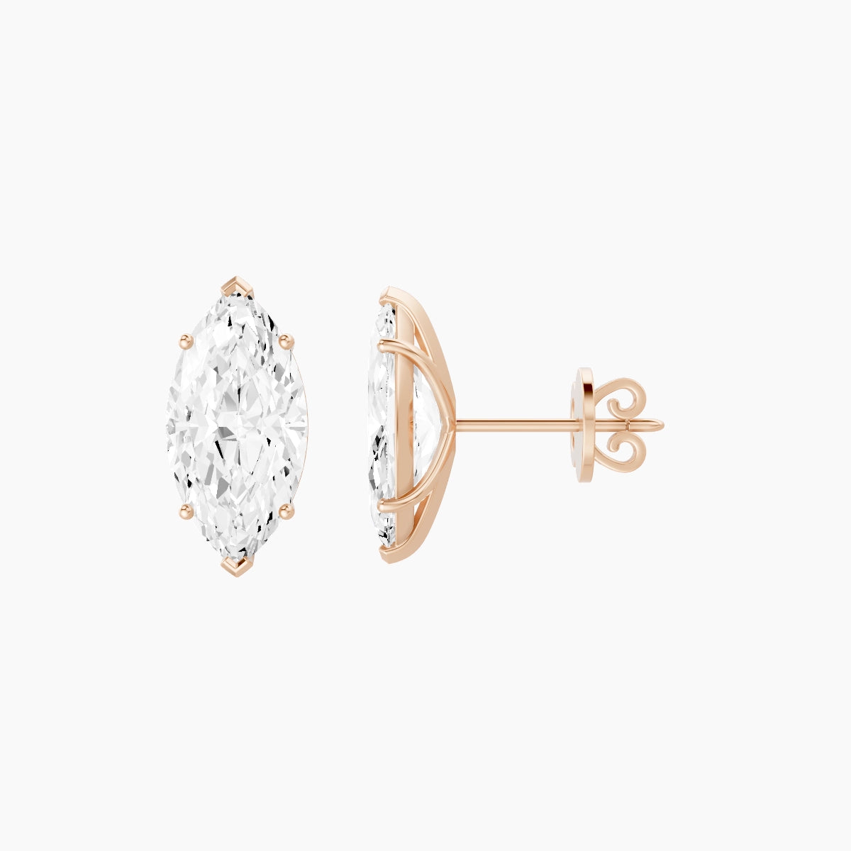 18k Rose Gold 3ct Marquise White Lab Diamond Stud Earrings