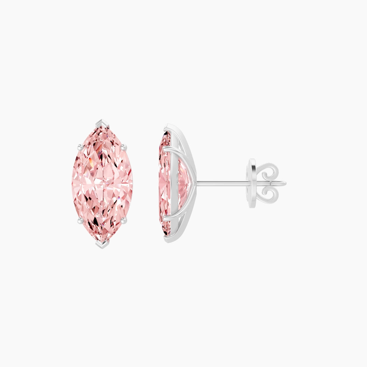 18k White Gold 3ct Marquise Pink Lab Diamond Stud Earrings