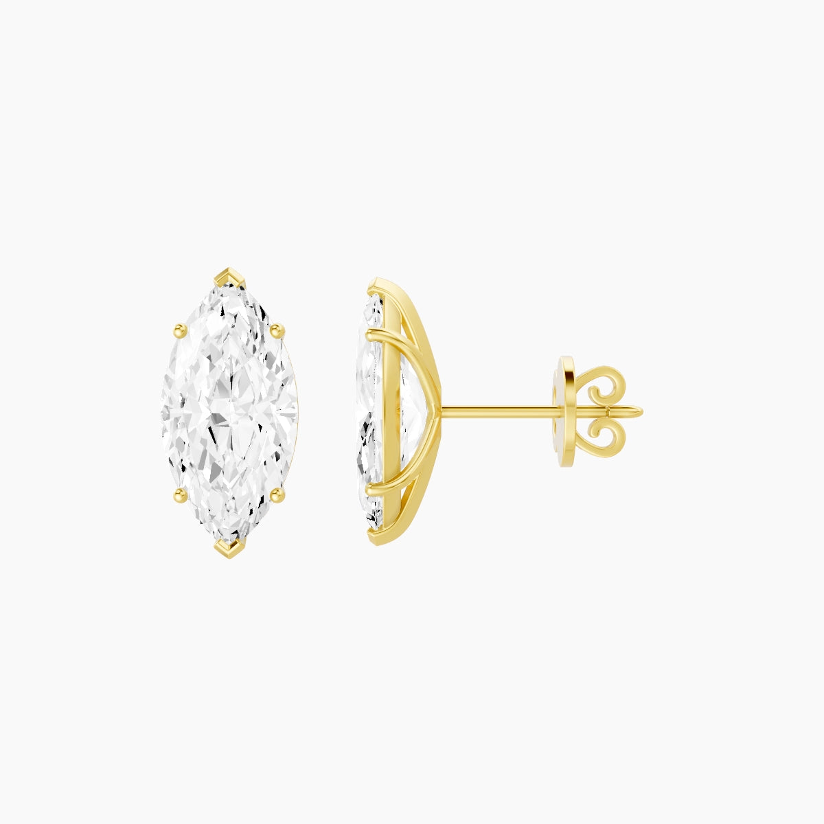 18k Yellow Gold 3ct Marquise White Lab Diamond Stud Earrings