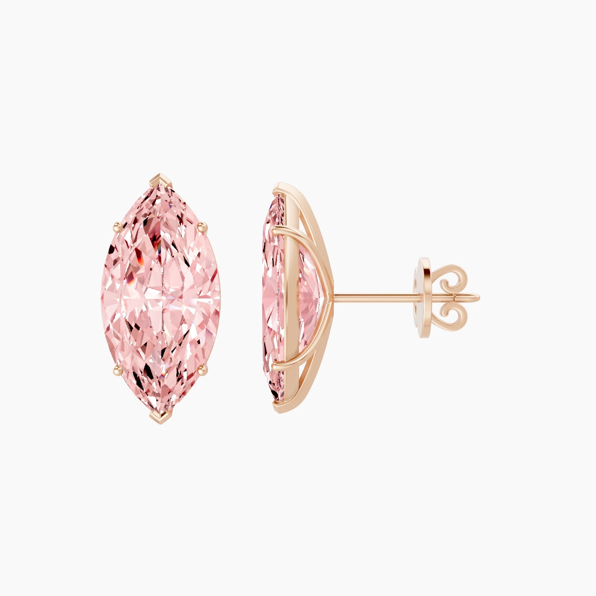18k Rose Gold 5ct Marquise Pink Lab Diamond Stud Earrings