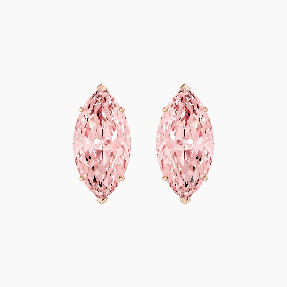18k Rose Gold 5ct Marquise Pink Lab Diamond Stud Earrings