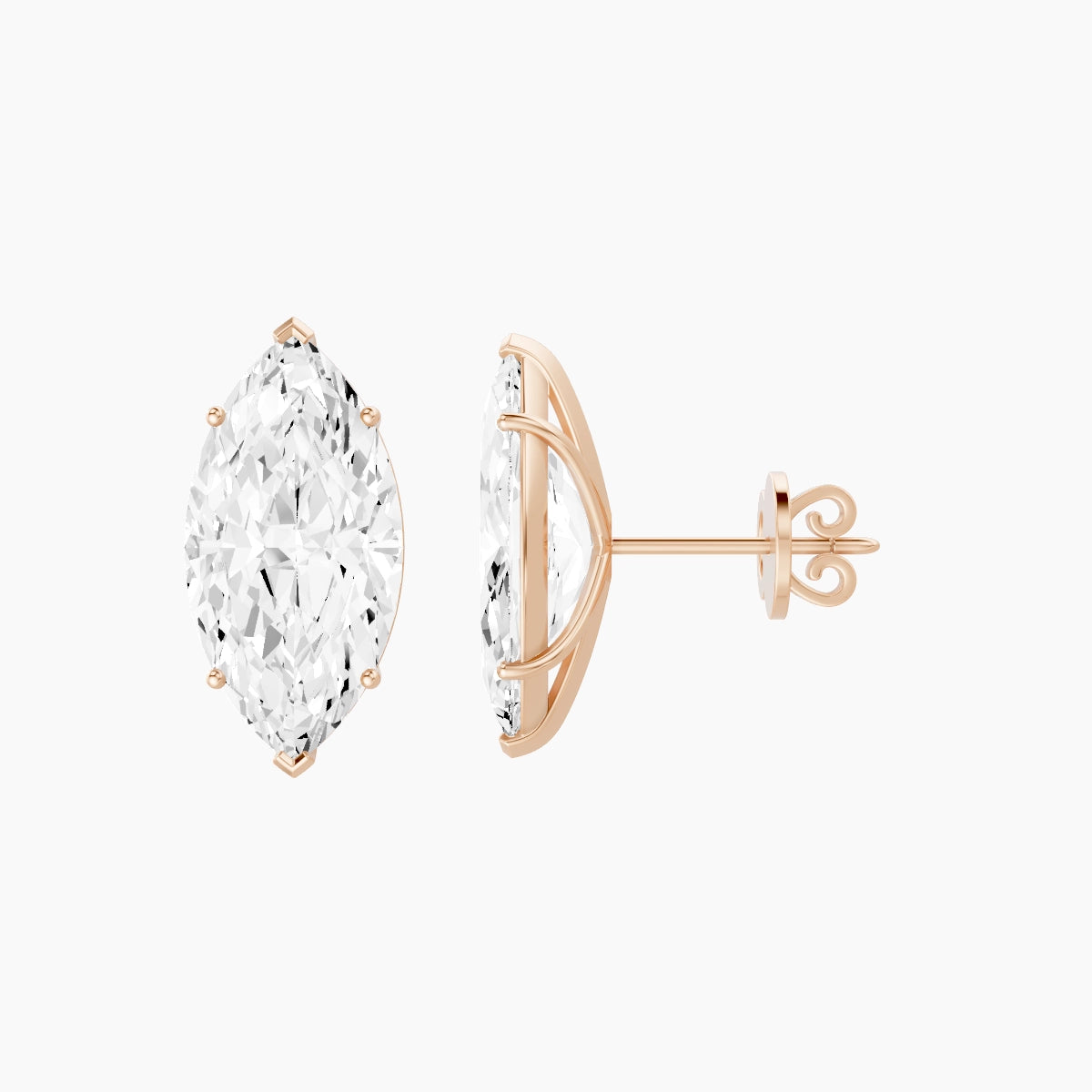 18k Rose Gold 5ct Marquise White Lab Diamond Stud Earrings