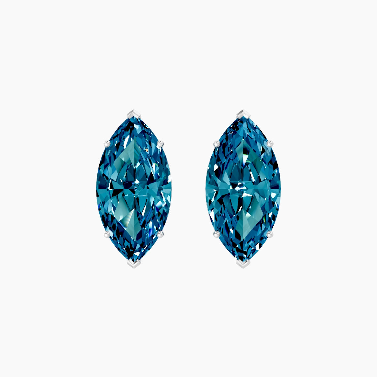 18k White Gold 5ct Marquise Blue Lab Diamond Stud Earrings