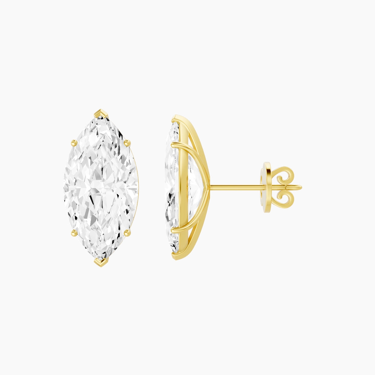 18k Yellow Gold 5ct Marquise White Lab Diamond Stud Earrings