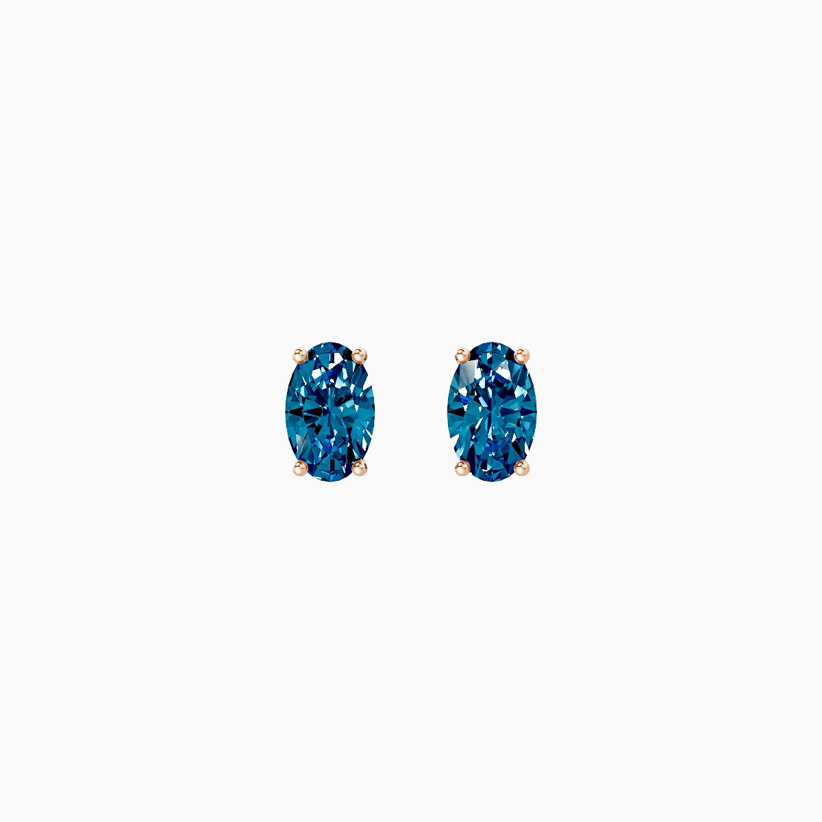 18k Rose Gold 1ct Oval Blue Lab Diamond Stud Earrings