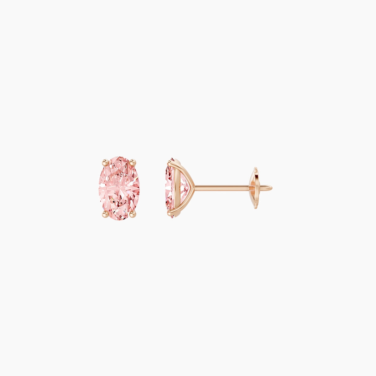18k Rose Gold 1ct Oval Pink Lab Diamond Stud Earrings