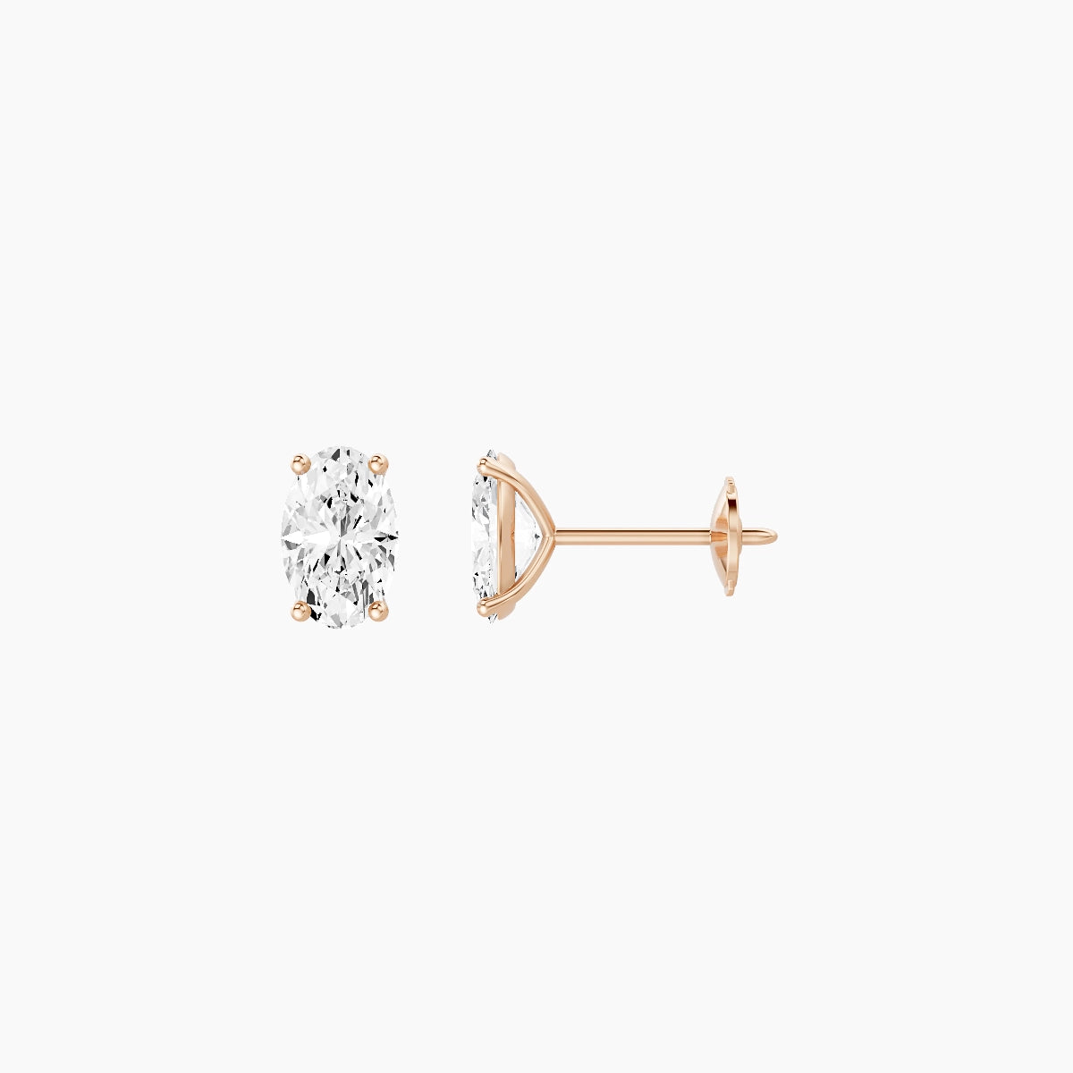 18k Rose Gold 1ct Oval White Lab Diamond Stud Earrings
