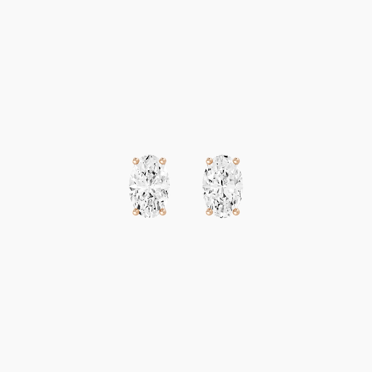 18k Rose Gold 1ct Oval White Lab Diamond Stud Earrings