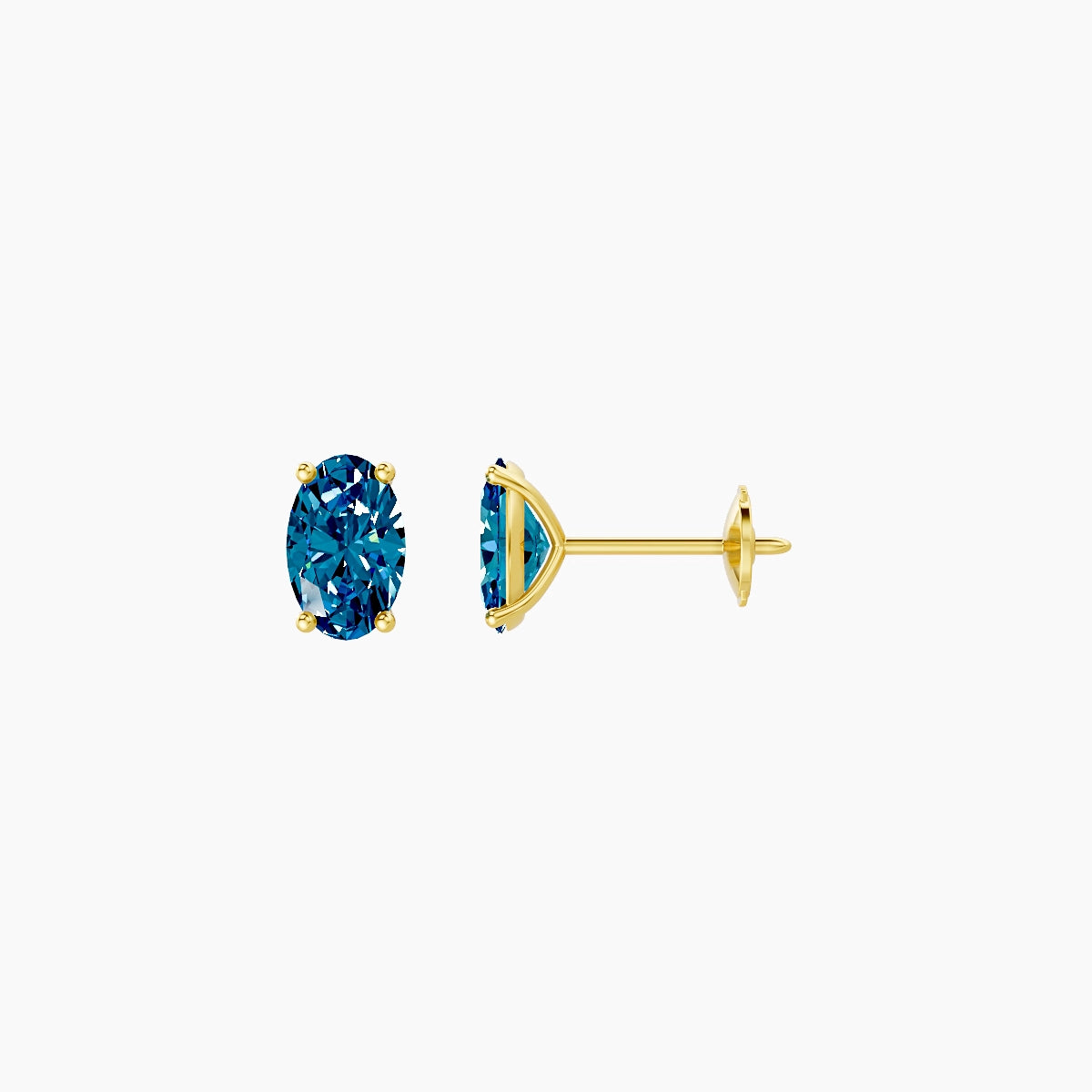 18k Yellow Gold 1ct Oval Blue Lab Diamond Stud Earrings