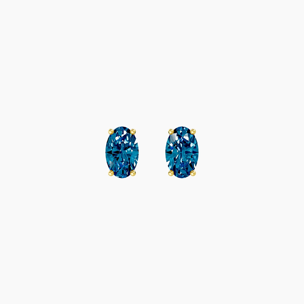 18k Yellow Gold 1ct Oval Blue Lab Diamond Stud Earrings
