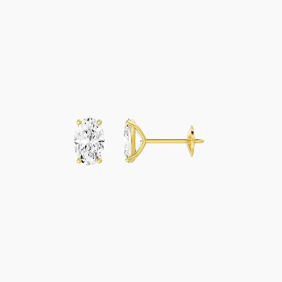 18k Yellow Gold 1ct Oval White Lab Diamond Stud Earrings