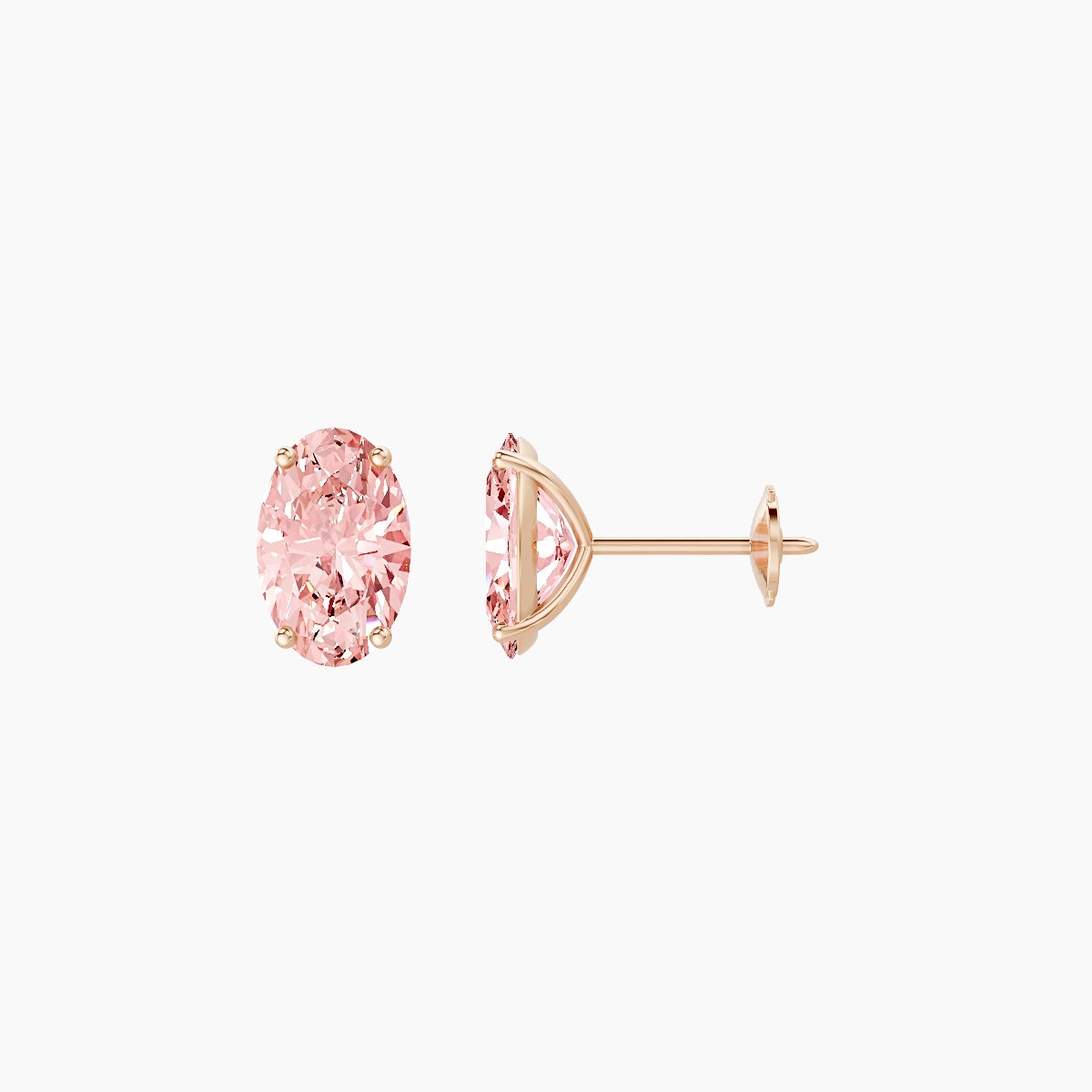18k Rose Gold 2ct Oval Pink Lab Diamond Stud Earrings
