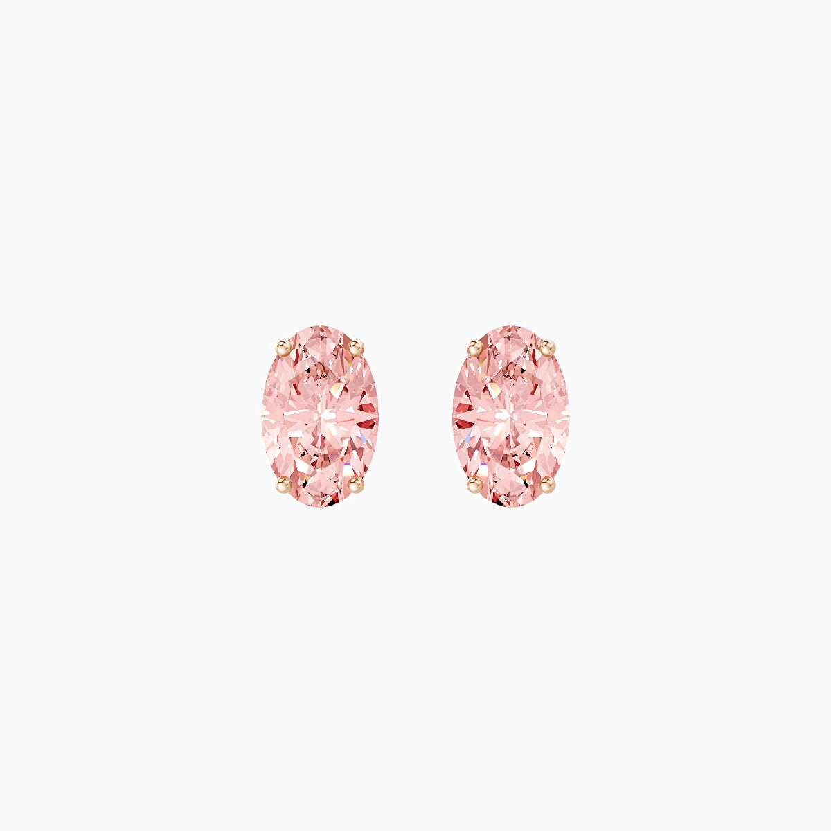 18k Rose Gold 2ct Oval Pink Lab Diamond Stud Earrings