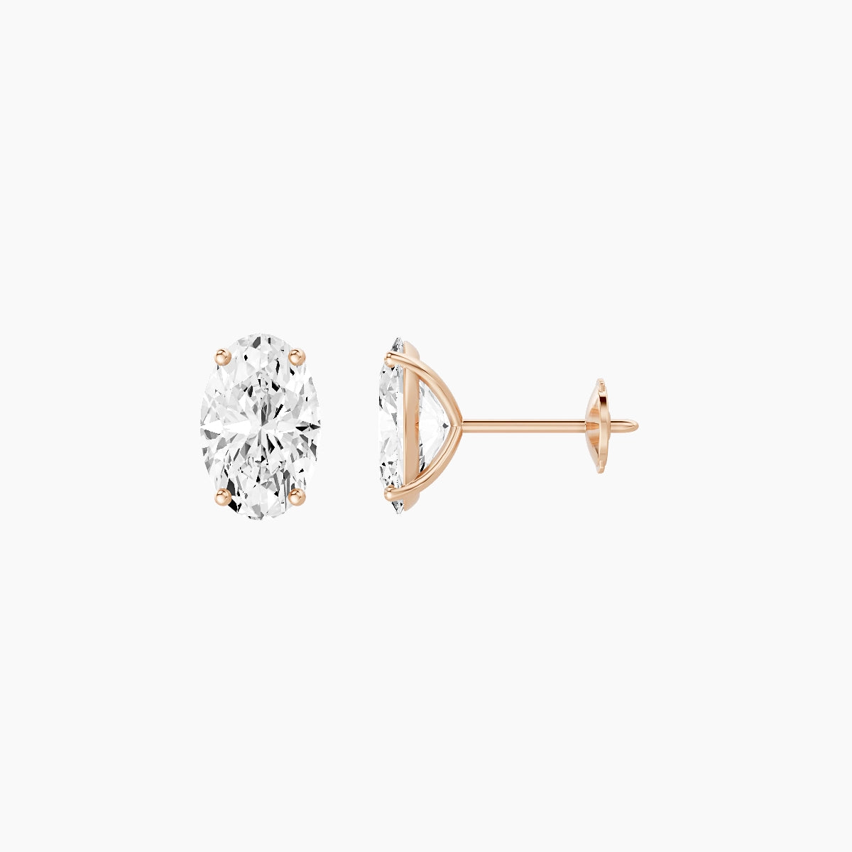 18k Rose Gold 2ct Oval White Lab Diamond Stud Earrings
