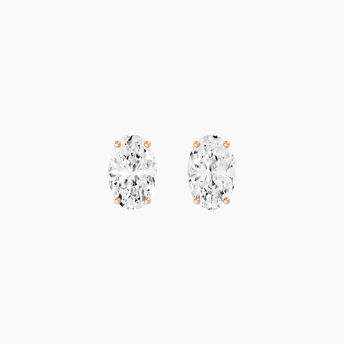 18k Rose Gold 2ct Oval White Lab Diamond Stud Earrings