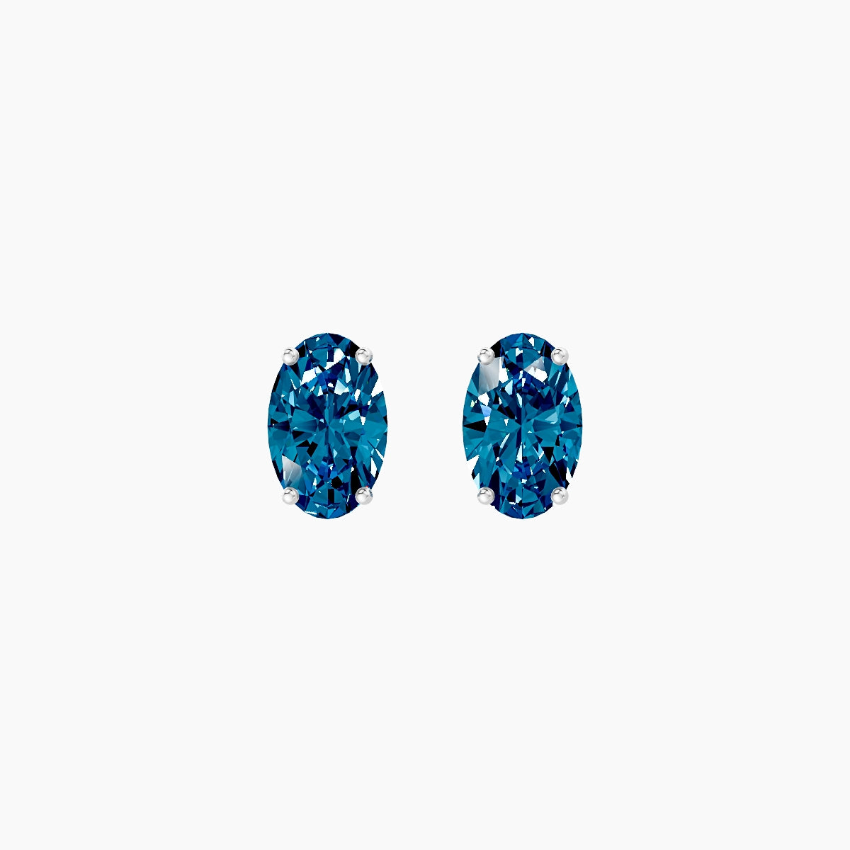 18k White Gold 2ct Oval Blue Lab Diamond Stud Earrings