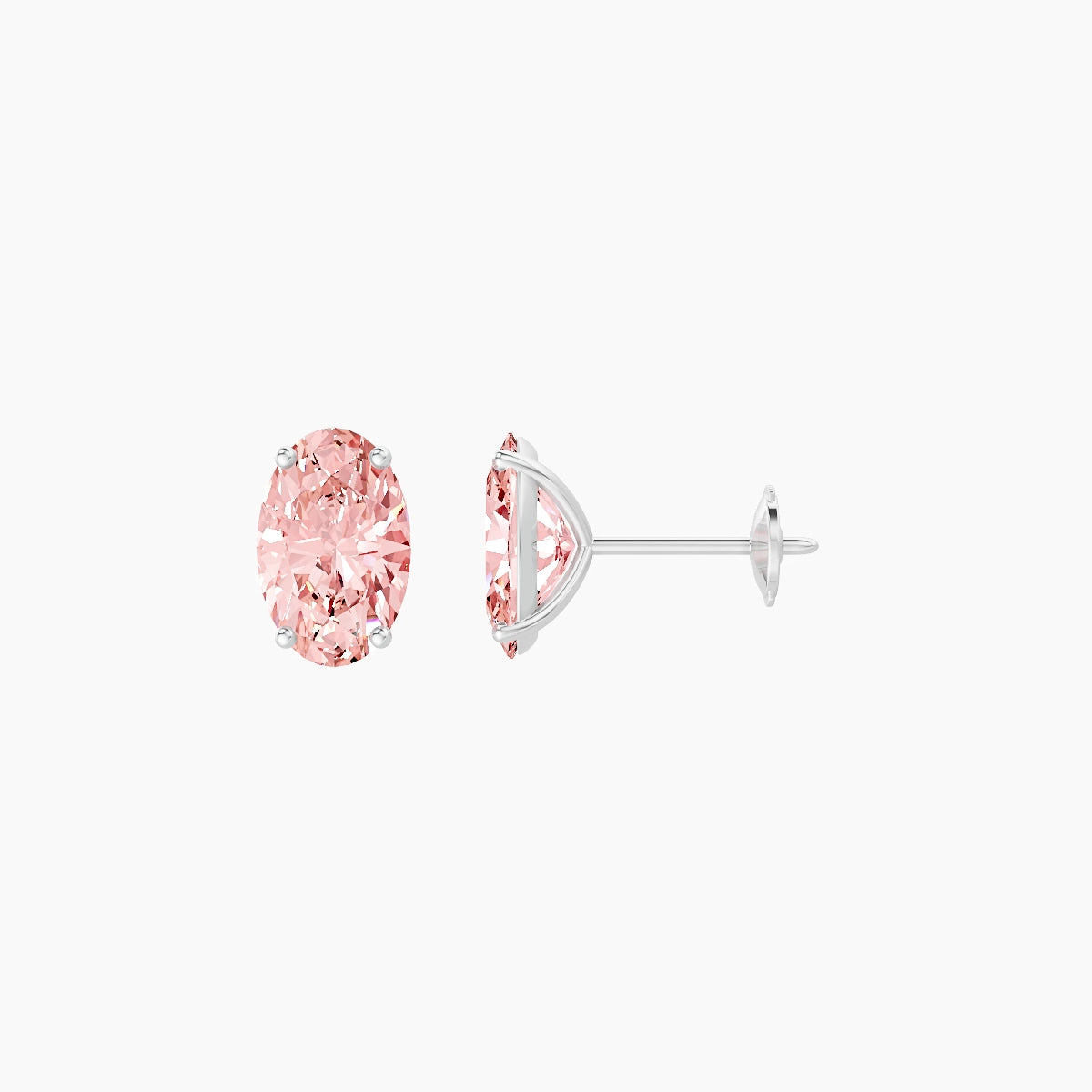 18k White Gold 2ct Oval Pink Lab Diamond Stud Earrings