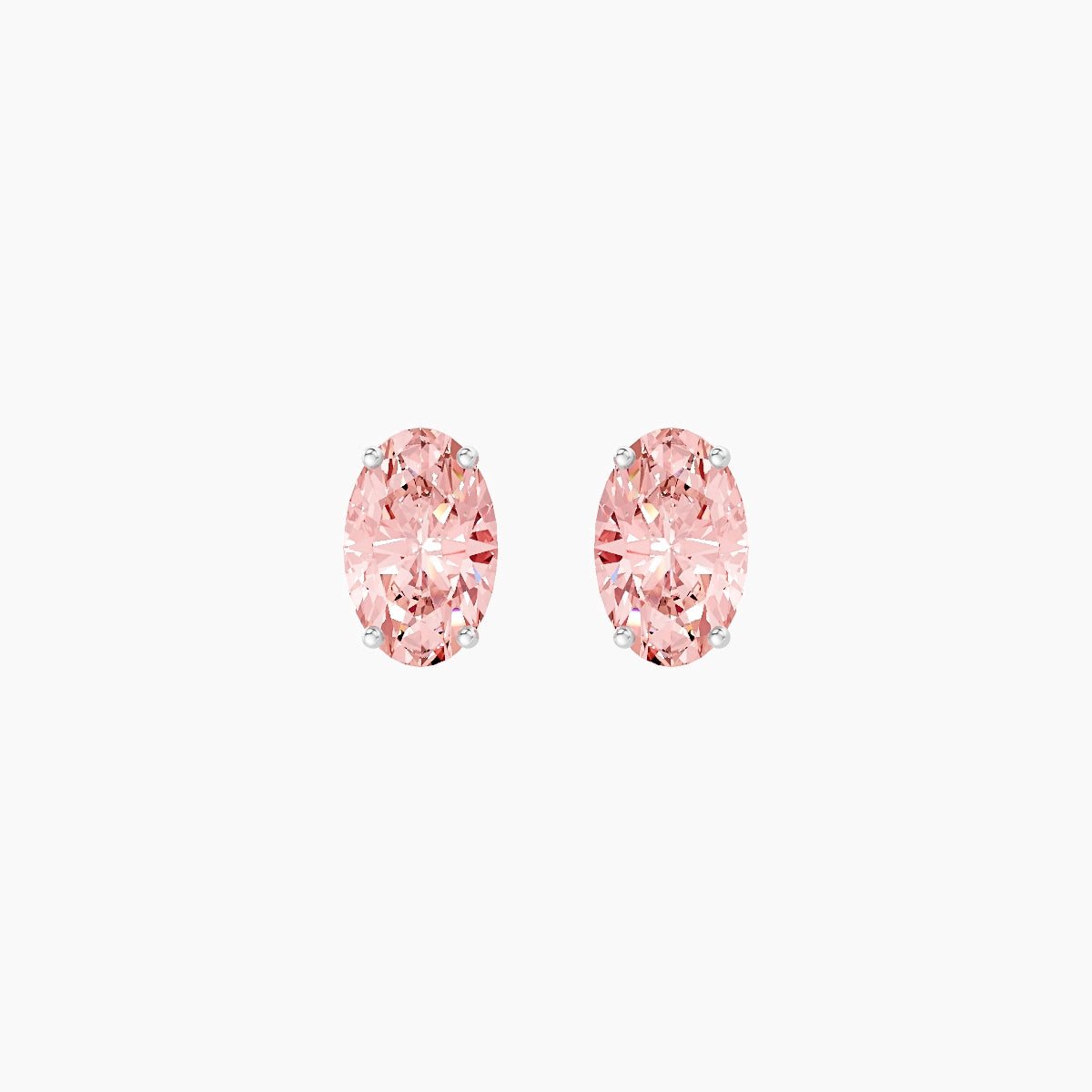 18k White Gold 2ct Oval Pink Lab Diamond Stud Earrings