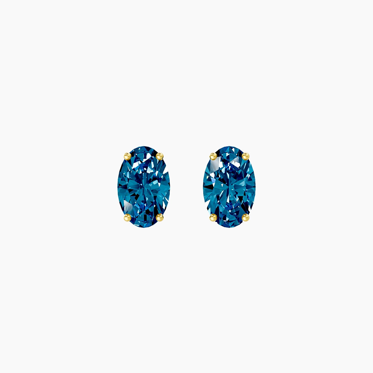 18k Yellow Gold 2ct Oval Blue Lab Diamond Stud Earrings