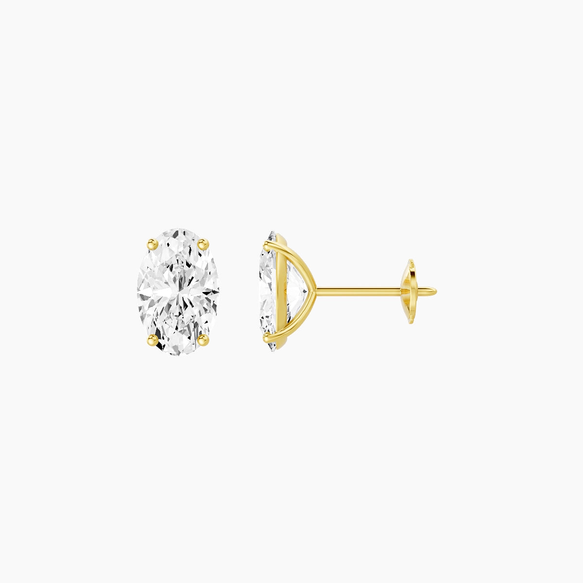 18k Yellow Gold 2ct Oval White Lab Diamond Stud Earrings