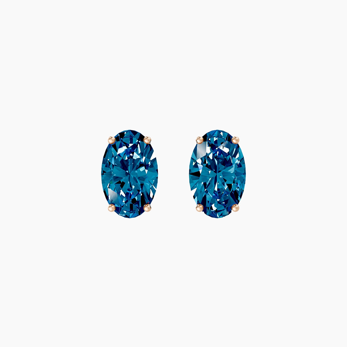 18k Rose Gold 3ct Oval Blue Lab Diamond Stud Earrings