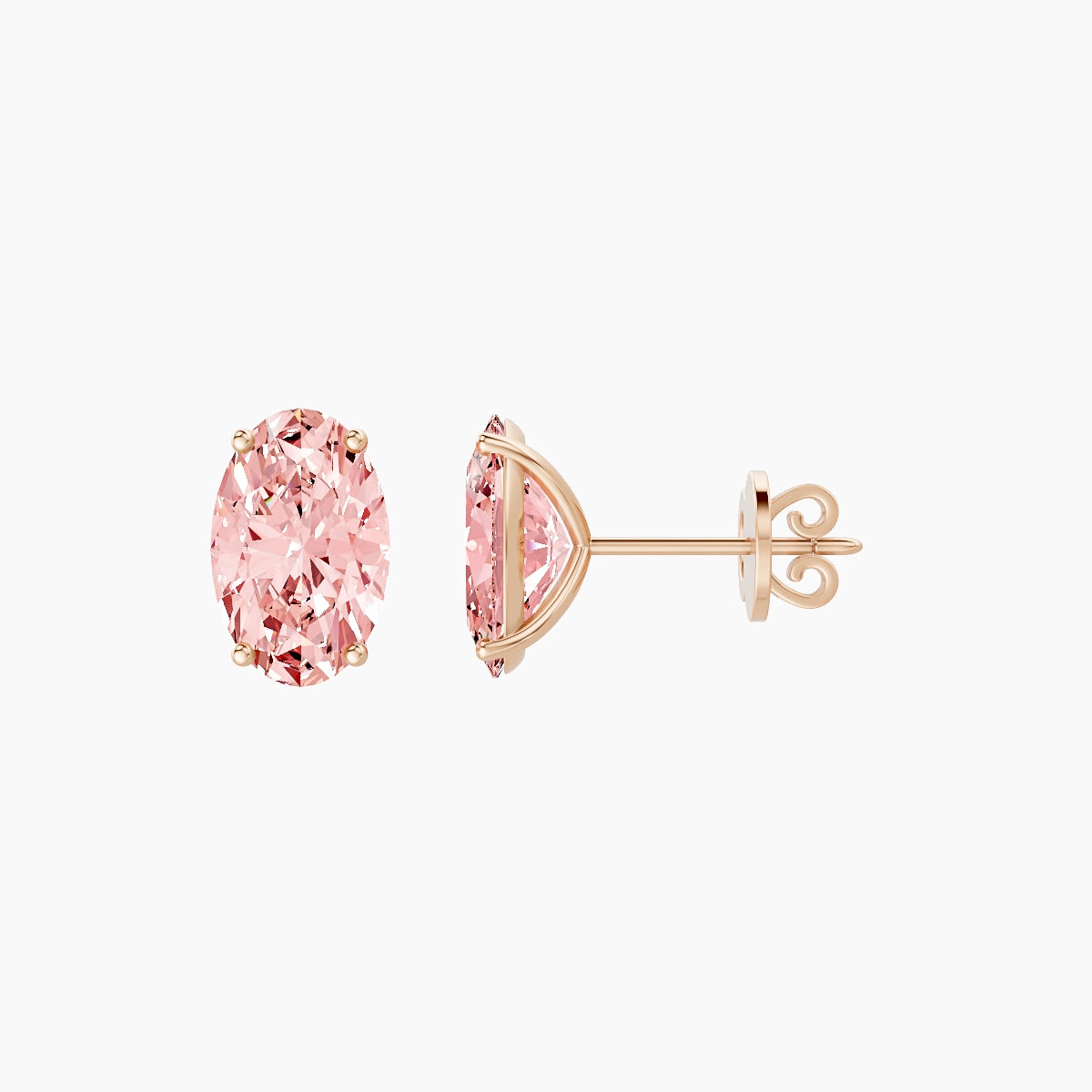 18k Rose Gold 3ct Oval Pink Lab Diamond Stud Earrings