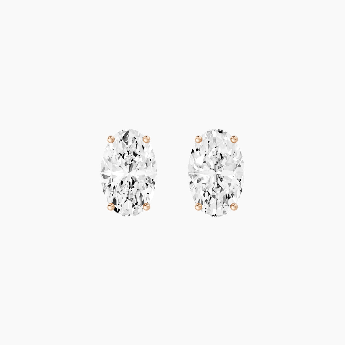 18k Rose Gold 3ct Oval White Lab Diamond Stud Earrings