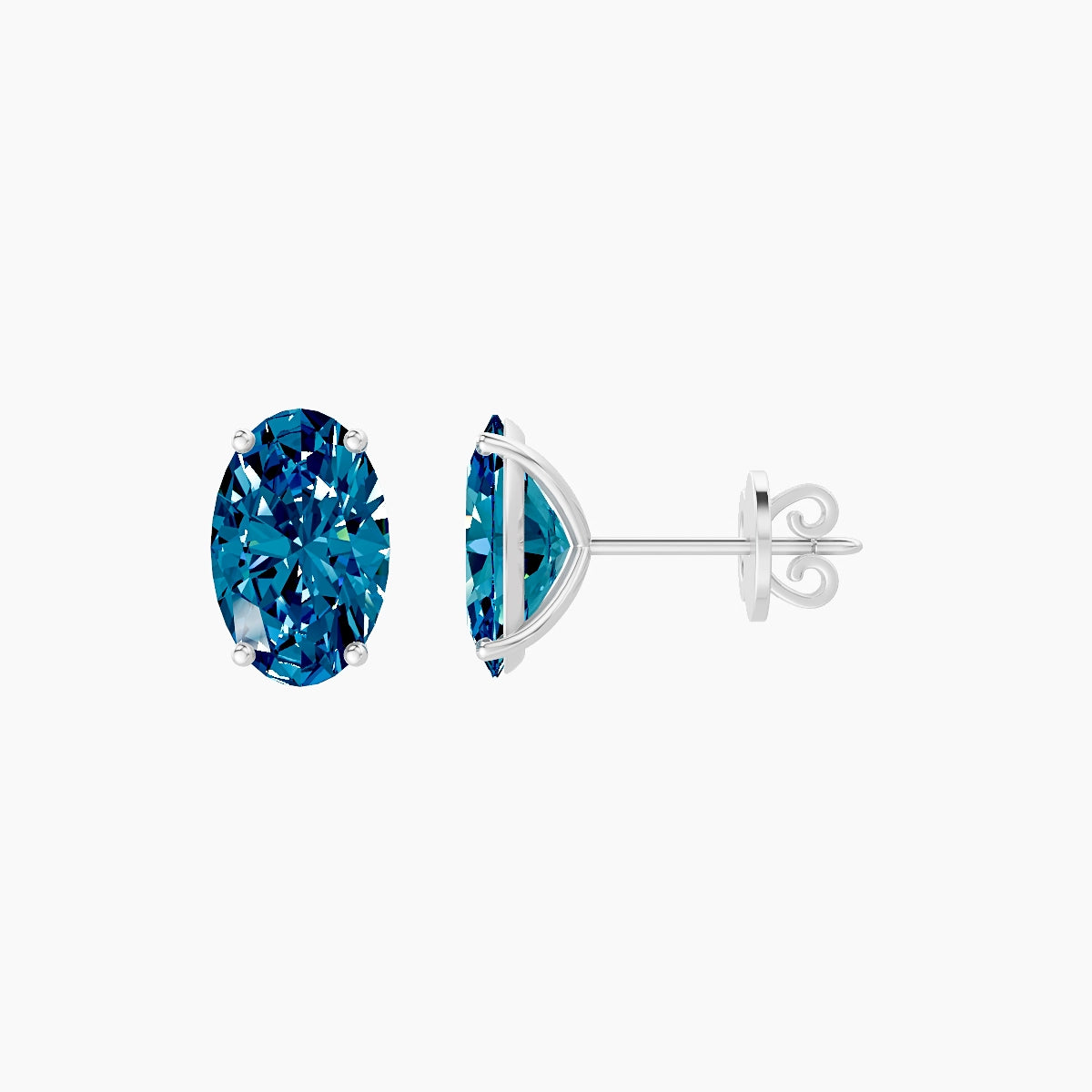 18k White Gold 3ct Oval Blue Lab Diamond Stud Earrings